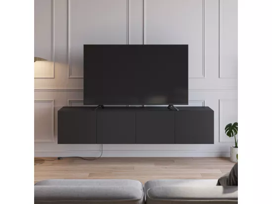 Nexa - Meuble TV suspendu 4 portes en bois L180cm - Noir
