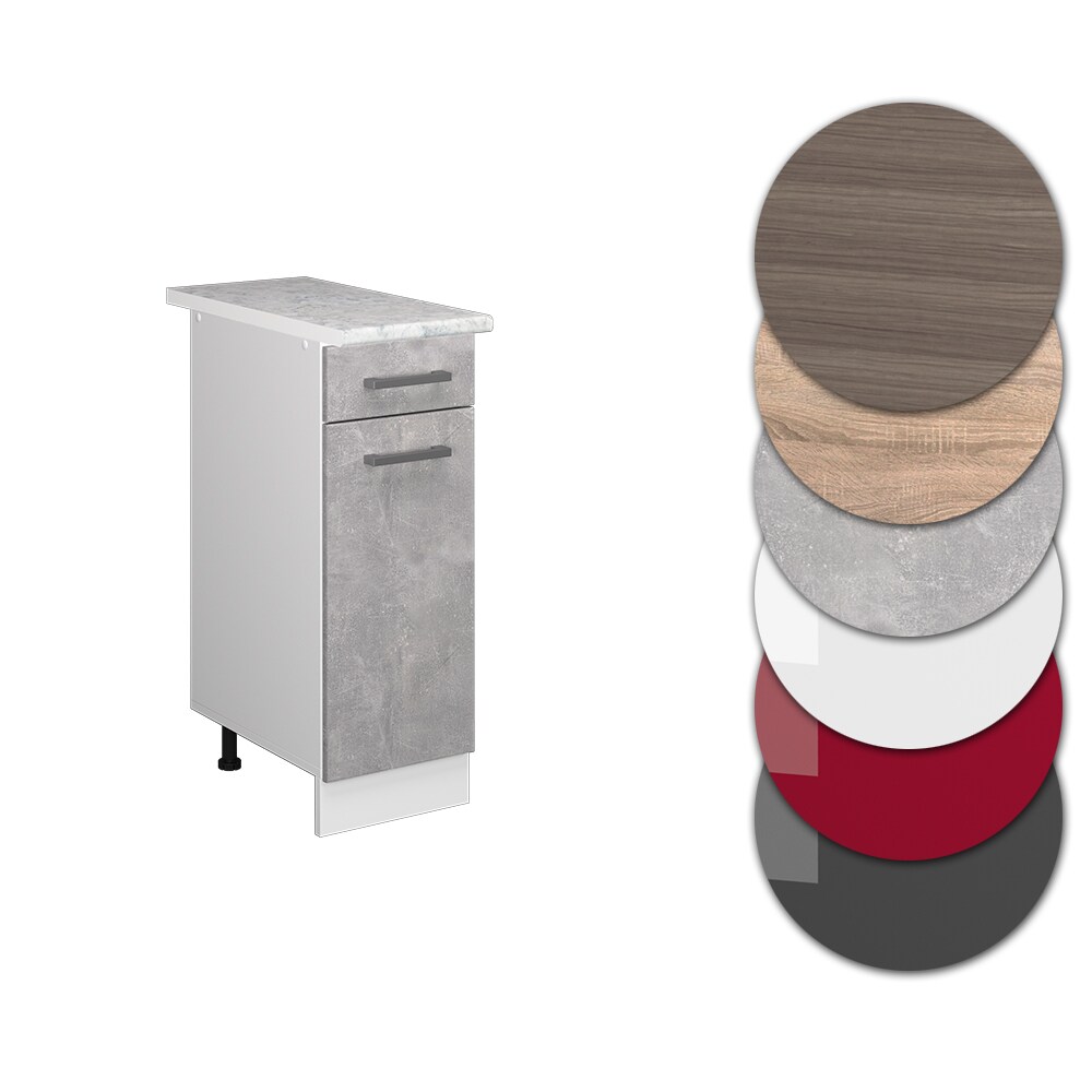 Vicco Schubunterschrank Küchenschrank Küchenzeile R-Line 30 cm Weiß Beton Tür Schublade Arbeitsplatte