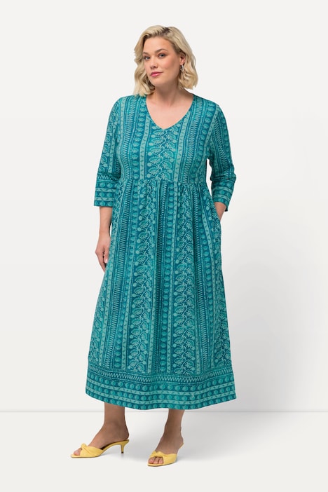 Jerseykleid, A-Linie, V-Ausschnitt, 3/4-Arm, Taschen