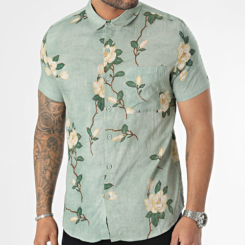 Chemise Manches Courtes Floral Vert