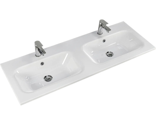 Pelipal Sunline 121 badkamermeubelset (B x H x D): 121 x 50 x 46 cm, fronten in hoogglans wit, met dubbele wastafel en badmeubel van mineraalglas