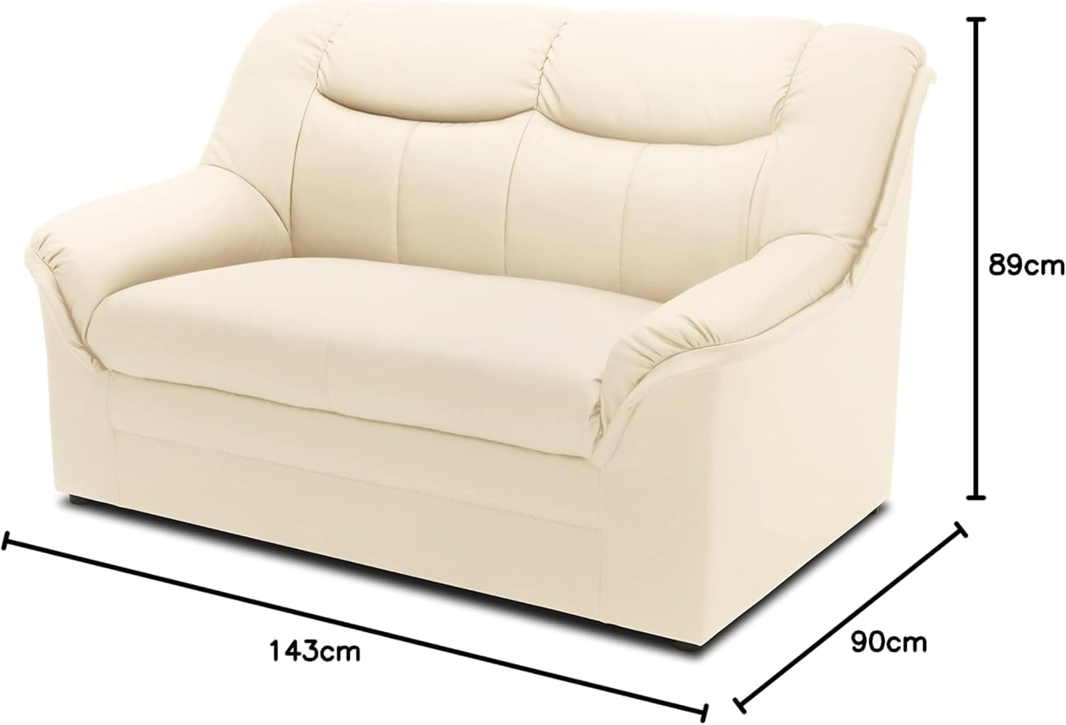 DOMO. collection Berlin Sofa/klassisches 2er Sofa/Zeitlose Garnitur mit weichem Kunstleder/Maße: 143/90/89 cm (B/T/H) / Farbe: beige (weiß)