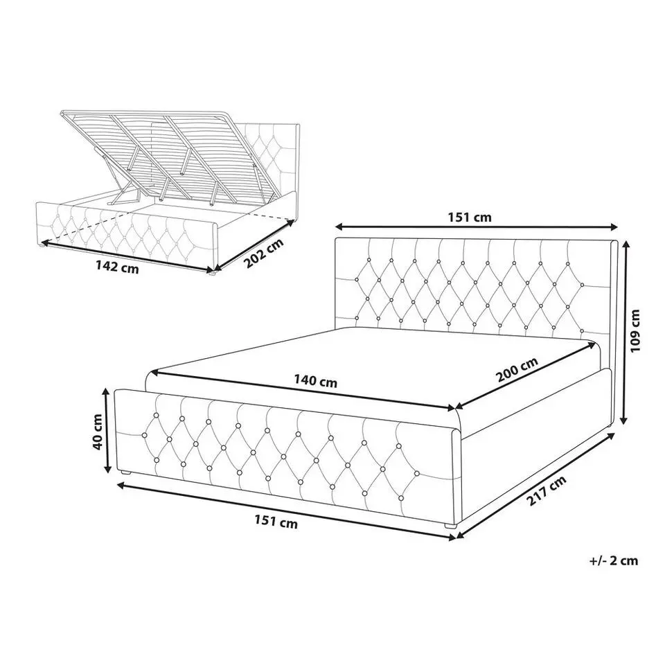 AMIENS - Bed met opbergruimte - Grijs - 140 x 200 cm - Fluweel