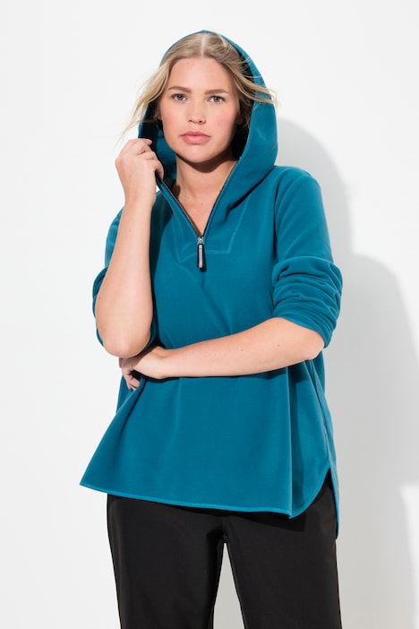 Fleece-Troyer, kurz, Oversized, Kapuze, Langarm, recycelt