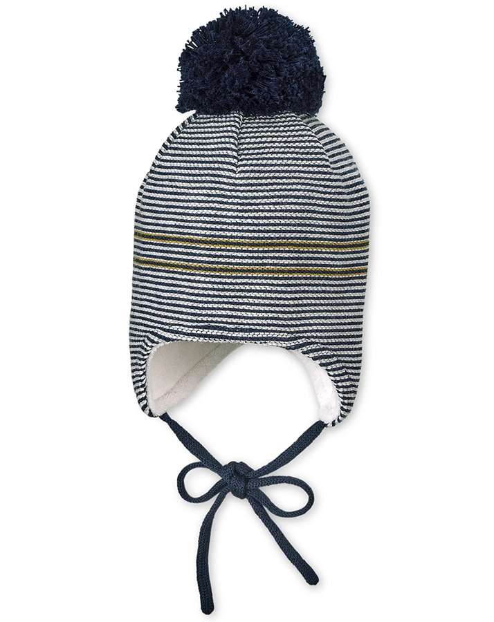 Wintermütze POMPOM gestreift in ecru