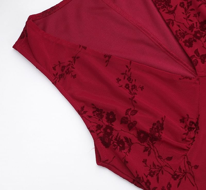 pitaluka - Mouwloze V-hals maxi-A-lijn jurk met bloemenprint en mesh