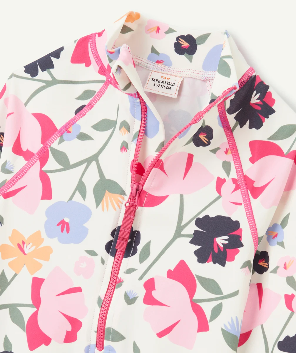 COMBINAISON ANTI-UV ZIPPÉ FILLE EN FIBRES RECYCLÉES ET IMPRIMÉ FLEURI