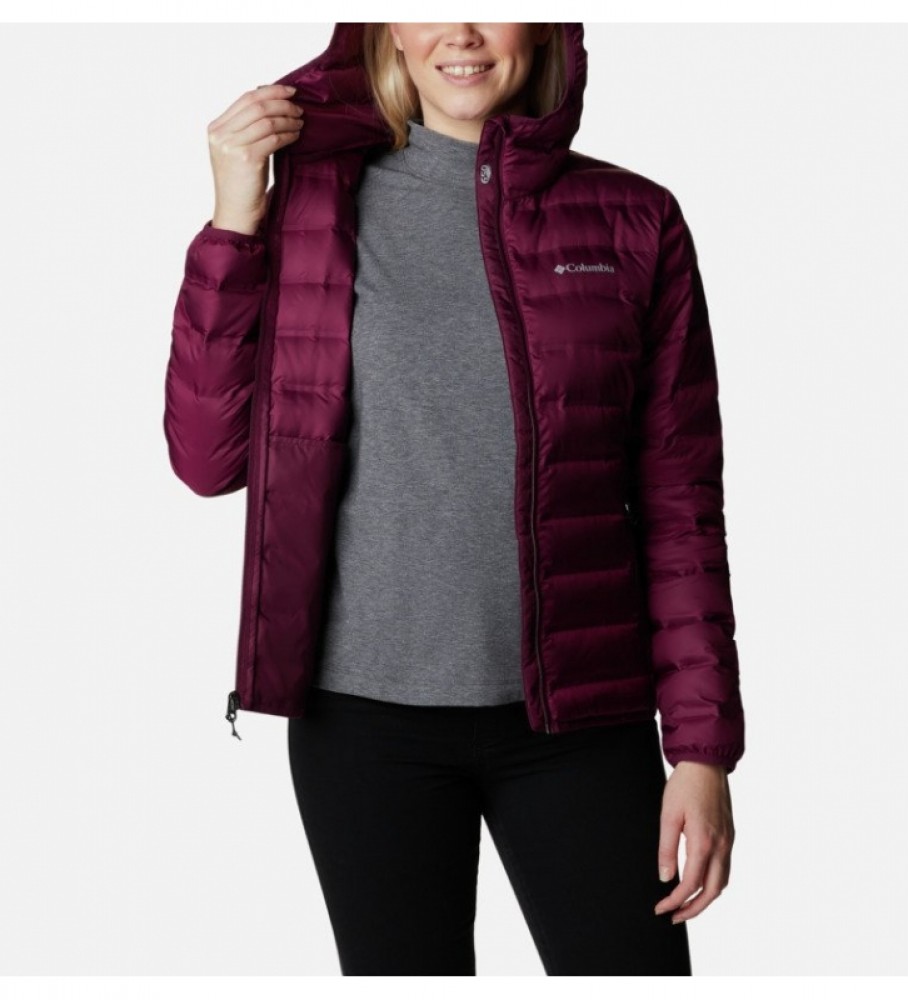 Jaqueta de plumas Columbia Lake 22 com capuz, cor bordô