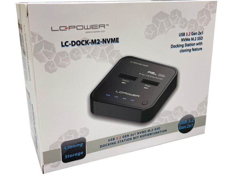 LC-Power Dockingsstation LC-DOCK-M2-NVME Kompakte USB 3.2 Gen 2x1 Docking Station für bis zu zwei NVMe-M.2 SSDs