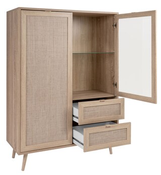 Highboard BALI 101,4 x 139 cm Sonoma Eiche/ Rafia Geflecht