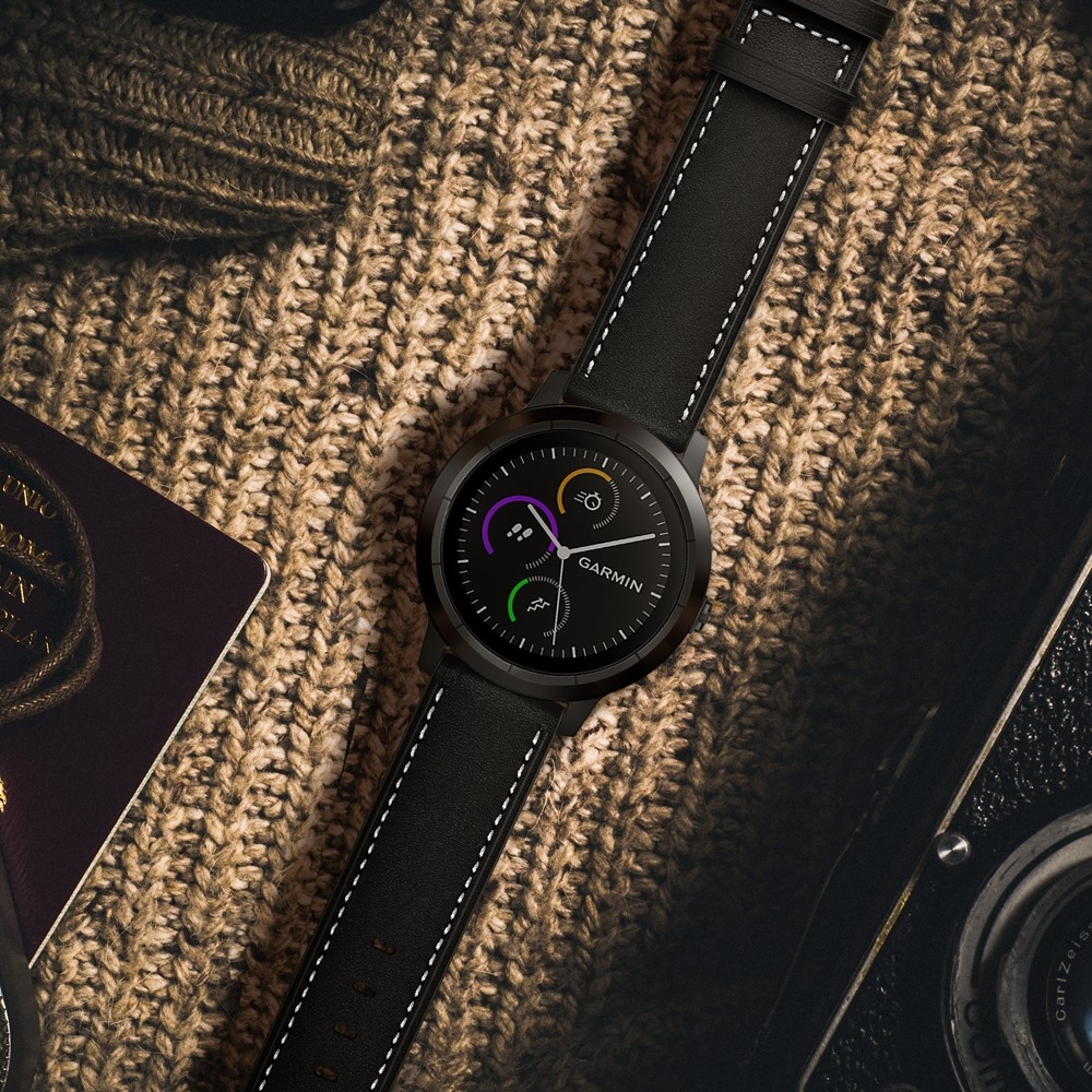 Garmin Echtleder Ersatz Armband mit Dornschliesse mit 20mm Stegbreite (Gelenkumfang: 160-220mm) - Schwarz