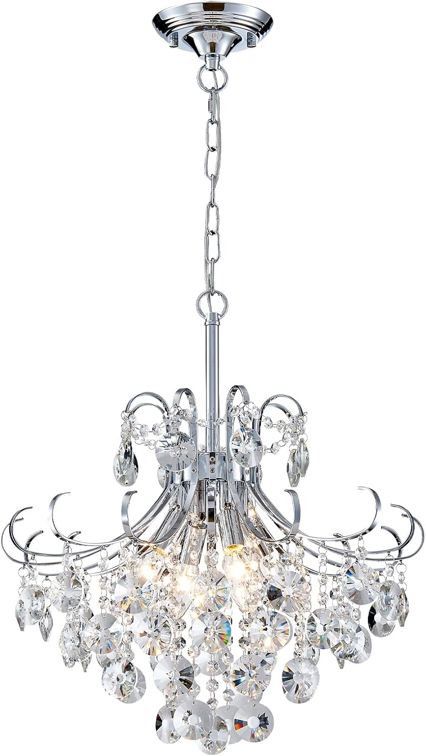 Moderner Kristall Kronleuchter, 4-Licht Pendelleuchte für Esszimmer, Wohnzimmer, Schlafzimmer und Küche, verchromte Hängeleuchte, Durchmesser 46cm (ohne Leuchtmittel)