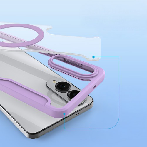 Samsung Galaxy S25 Edge Hybrid Leder Tasche   Kunststoff Rückseite - Lila / Transparent