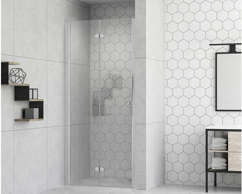 form&style douchedeur met draai-vouwdeur MODENA 90 x 195 cm, chroomprofiel, helder glas, vuilafstotende glascoating