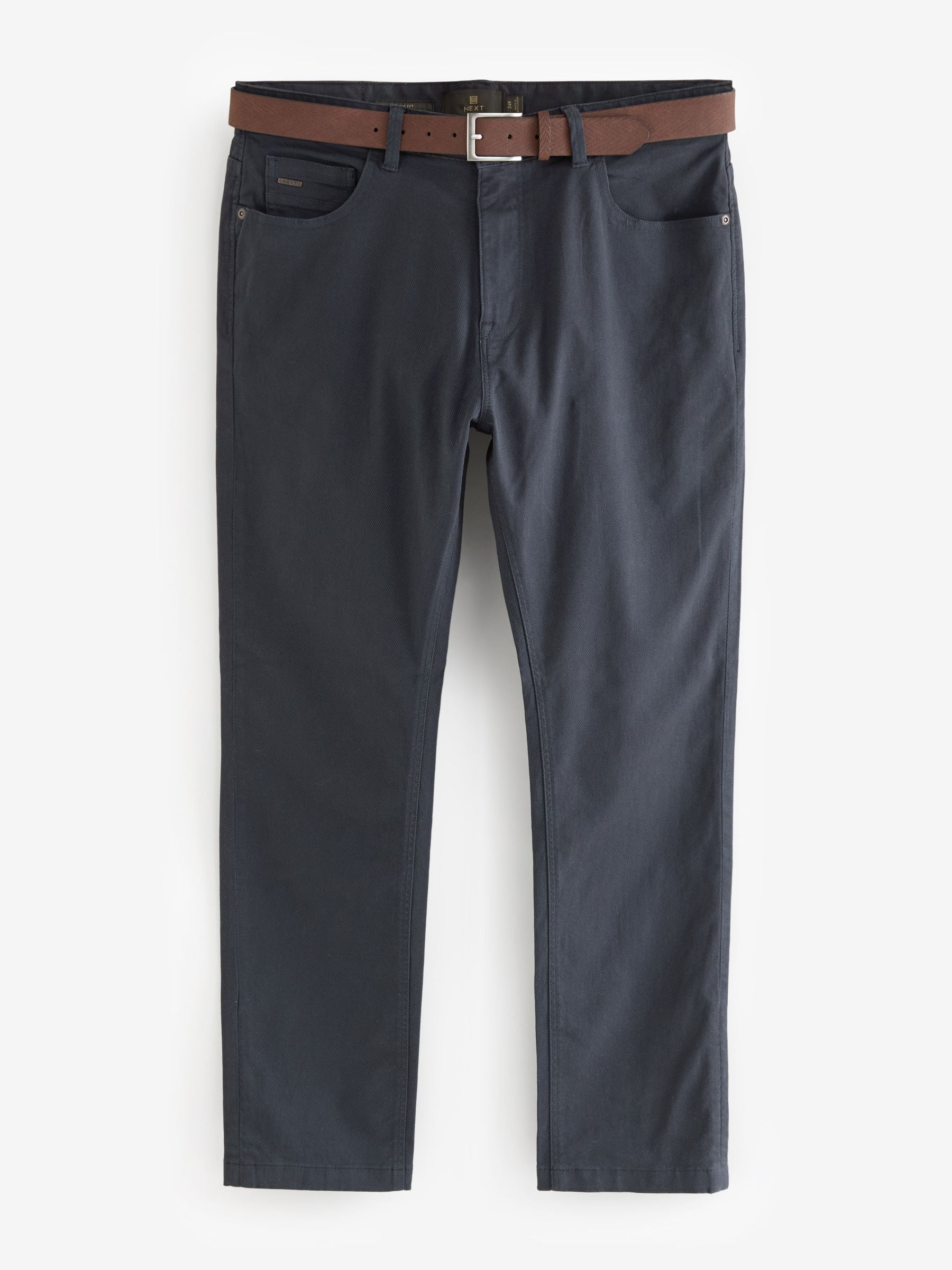 Donkerblauw - Slim fit modieuze bedrukte stretchy chino's met riem