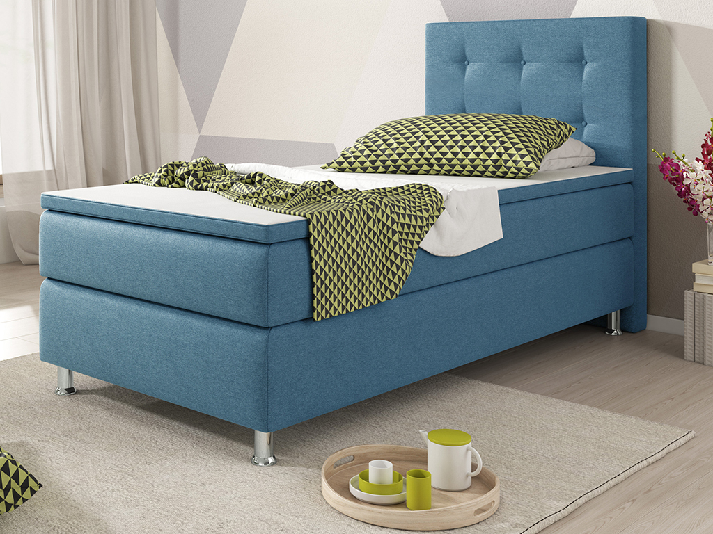 Boxspringbett - blau - mit Topper - H3 - 90x200 cm