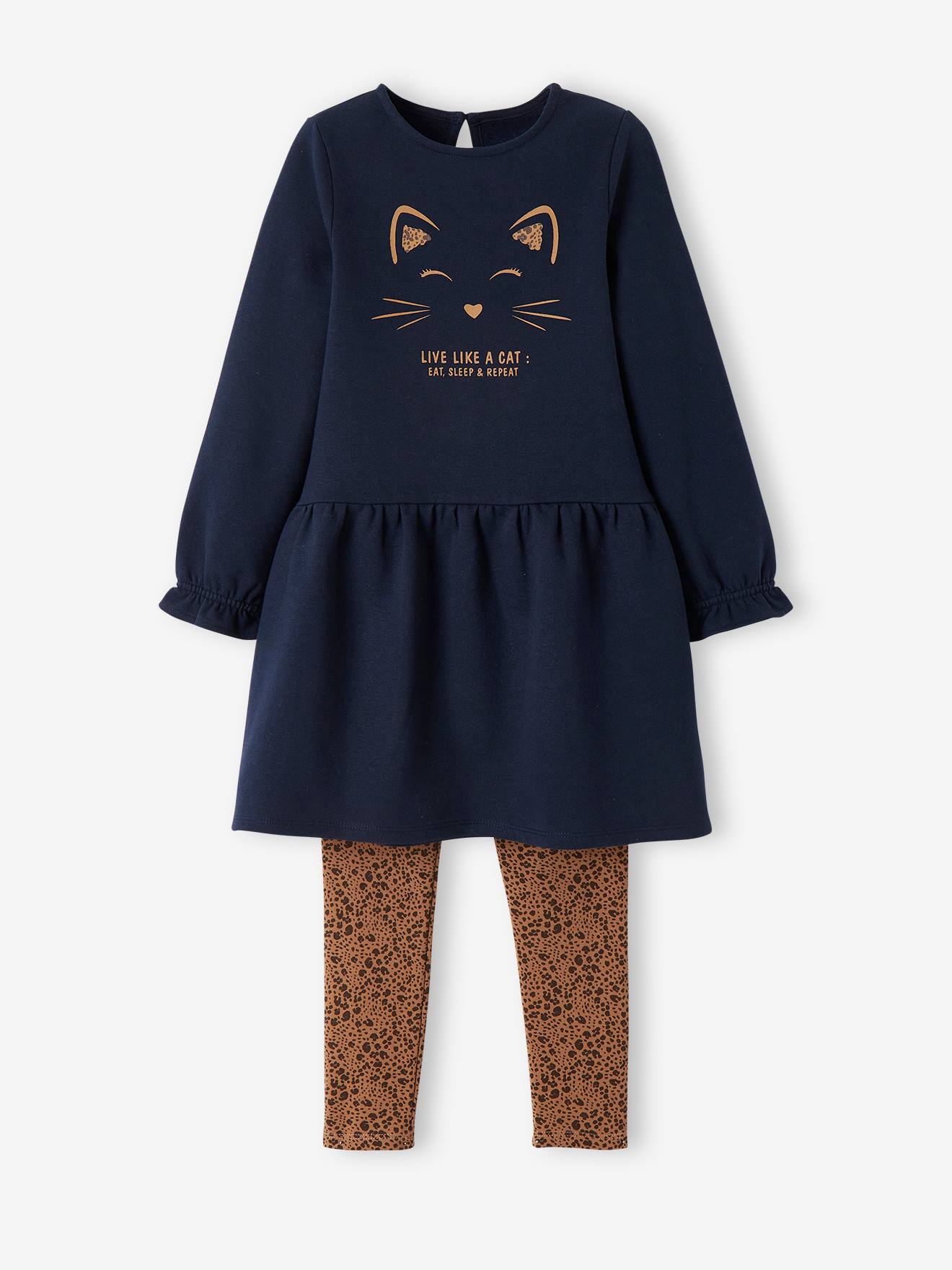 Conjunto de vestido e leggings de pelúcia para meninas, rosa claro