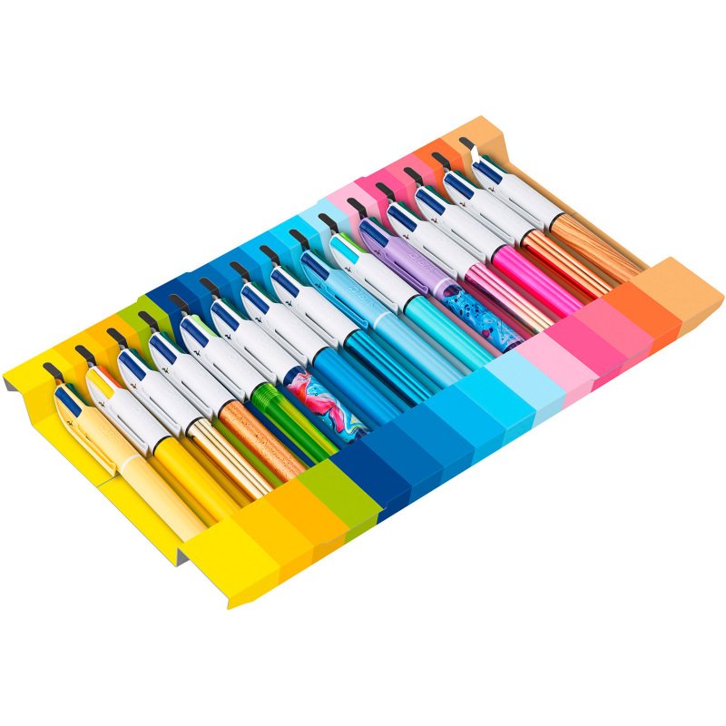 Stylo bille Bic 4 couleurs Collector rétracatable pointe 1 mm - écriture moyenne - Coffret de 15