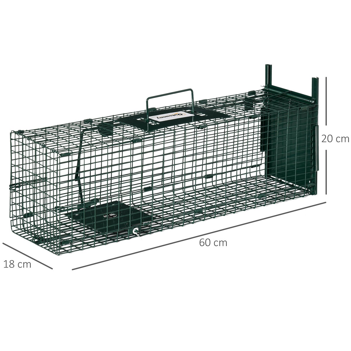 Outsunny livetrap, marterval met deur en handvat, 60 x 18 x 20 cm, staal, donkergroen