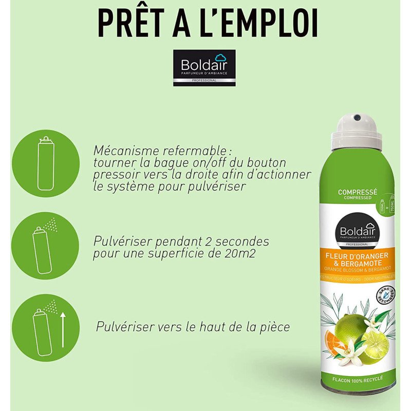Destructeur d'odeurs Boldair Fleur d'oranger et bergamote - Aérosol 250 ml