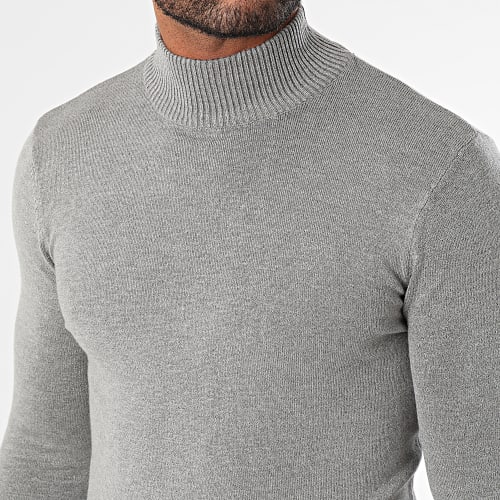 Pull Col Montant Gris Chiné