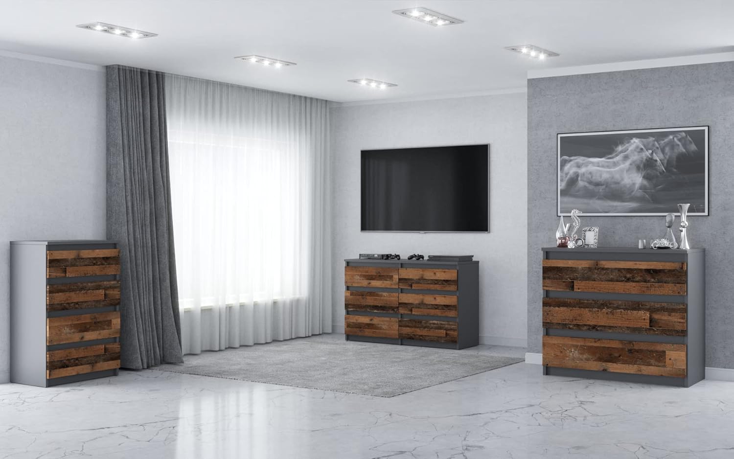 MRBLS Kommode mit 4 Schubladen Sideboard Schubladenschrank Kleiderschrank Modern Möbel mit Schubladen für Ihr Schlafzimmer (Anthrazit - Industrial/Grau Matt - Old Style) – 60 x 92,5 x 33,5cm (B/H/T)