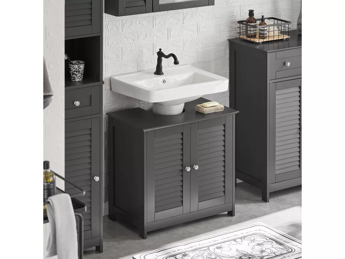Meuble sous-Lavabo Meuble de Salle de Bain - 2 Portes et 2 étages à l’intérieur -Gris, FRG237-II-DG