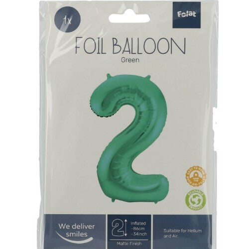 Cijferballon twee - metallic matgroen - 86 cm