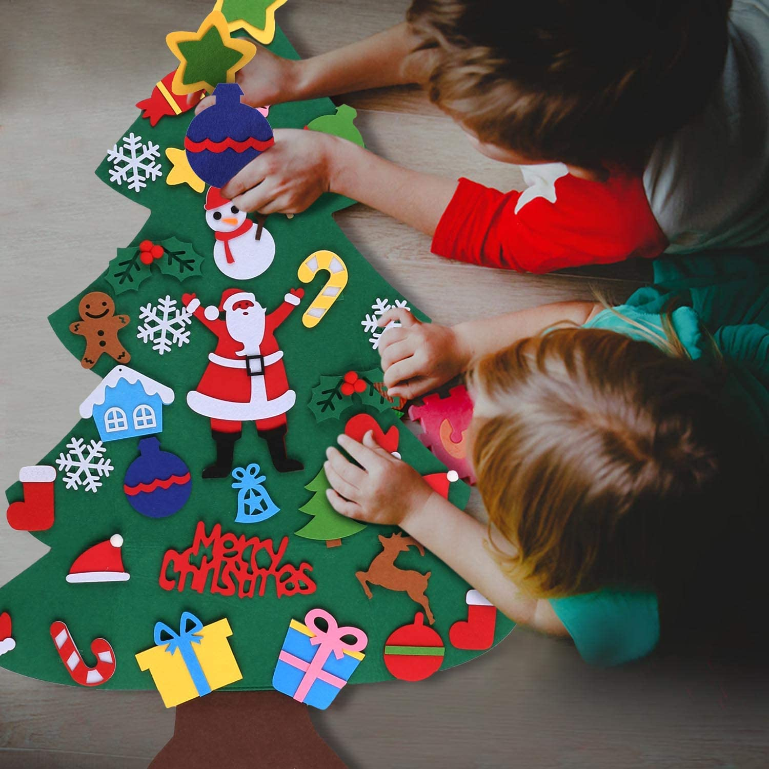 (36-tlg. Set) 105x70cm Kinder Spielzeug Christmas Tannenbaum Wand Deko Filz Weihnachtsbaum   Klett Figuren