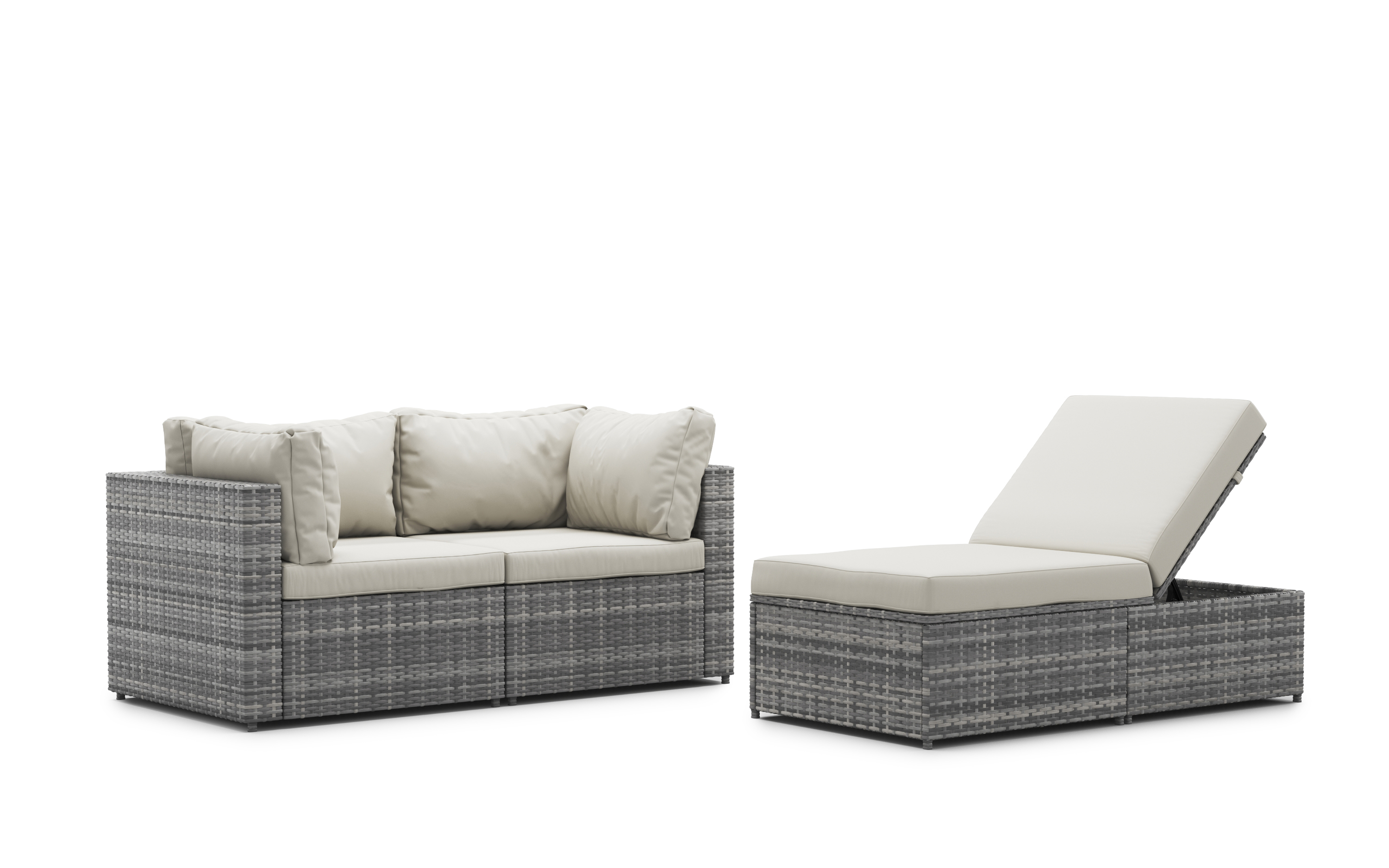 Rattanlounge CHARLIE grau/weiss