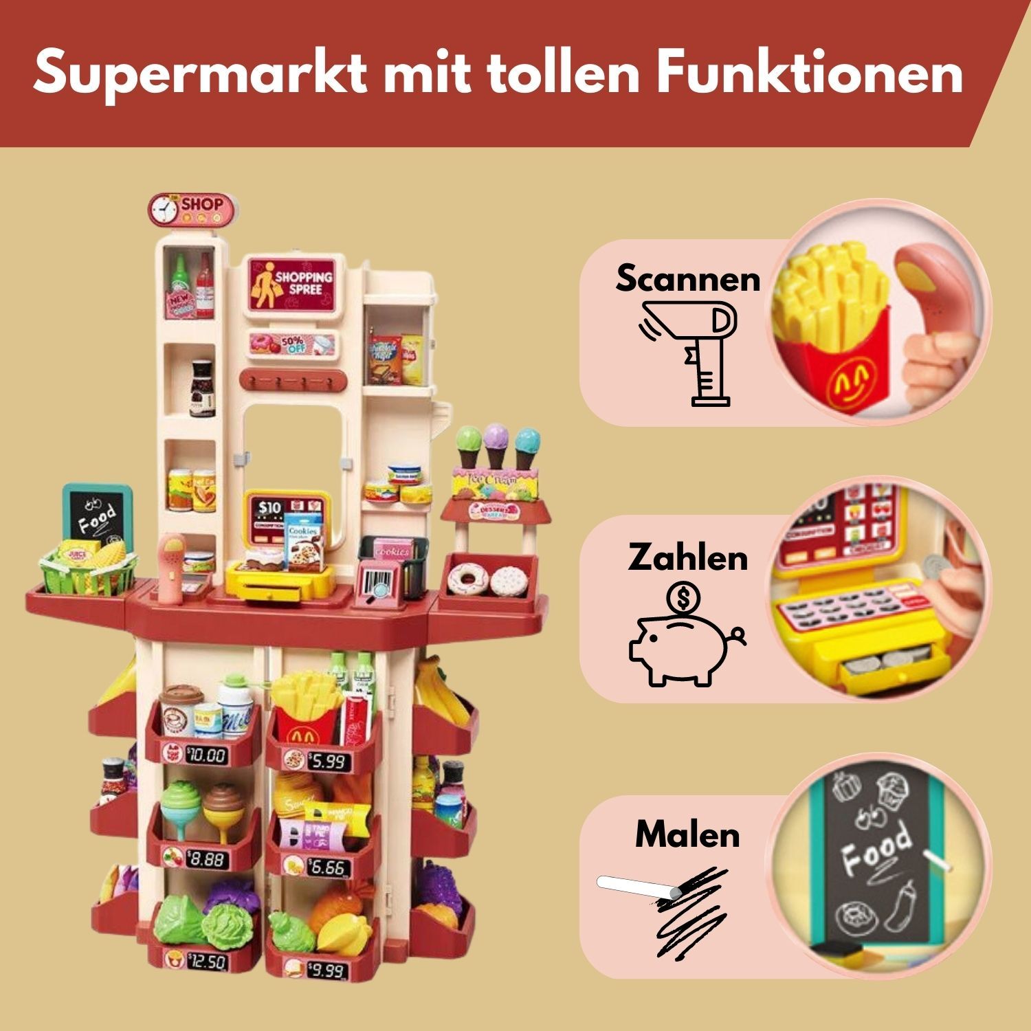 Coemo Supermarkt Florian Kaufladen ROSA mit viel Zubehör
