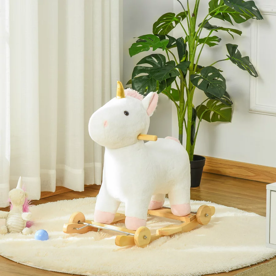 HOMCOM Schaukeltier Spielzeug, Triceratops, Einhorn Weiß