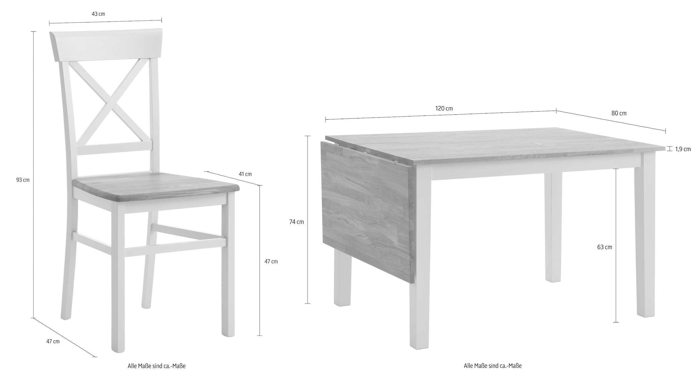 Home affaire Essgruppe »Samba« Set, 5 Stk. tlg. mit ausklappbarem Esstisch