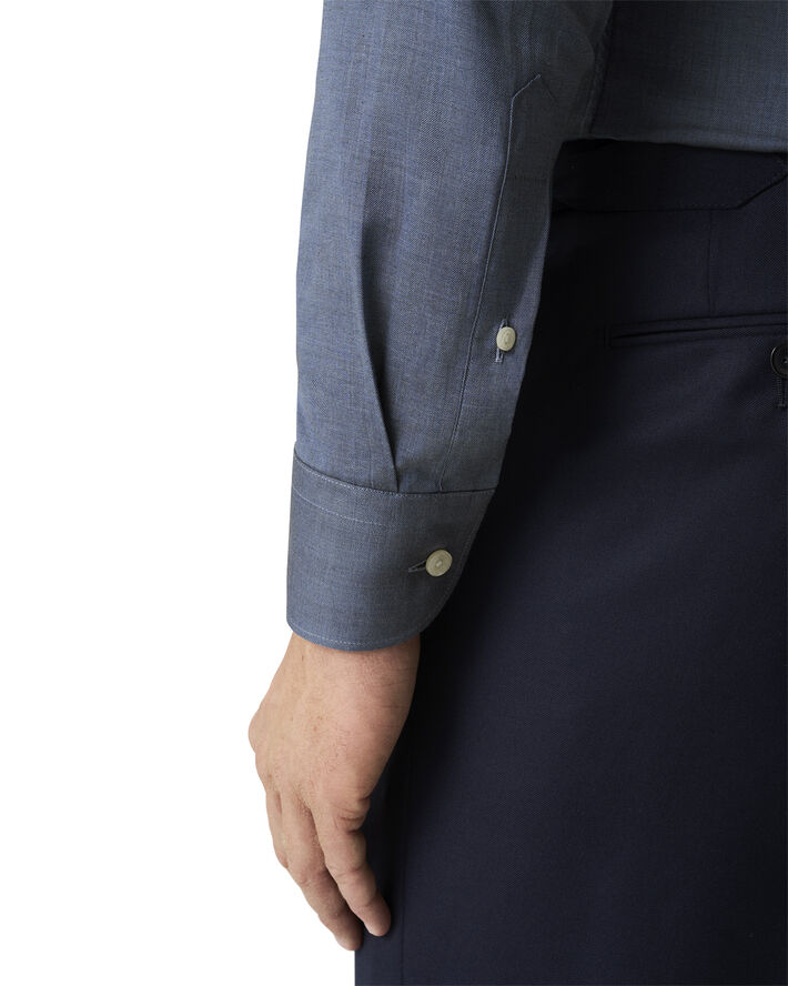 ETON Slim Fit Mid Blue Herringbone Wrinkle Free Flannel Shirt Blå