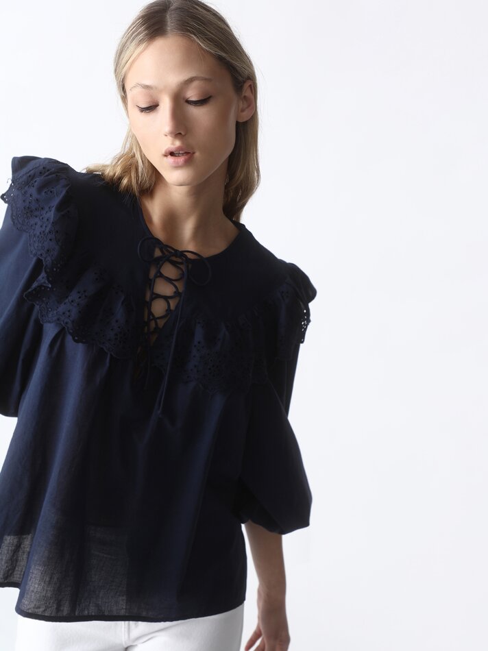 Blusa com detalhe de babado - Azul escuro
