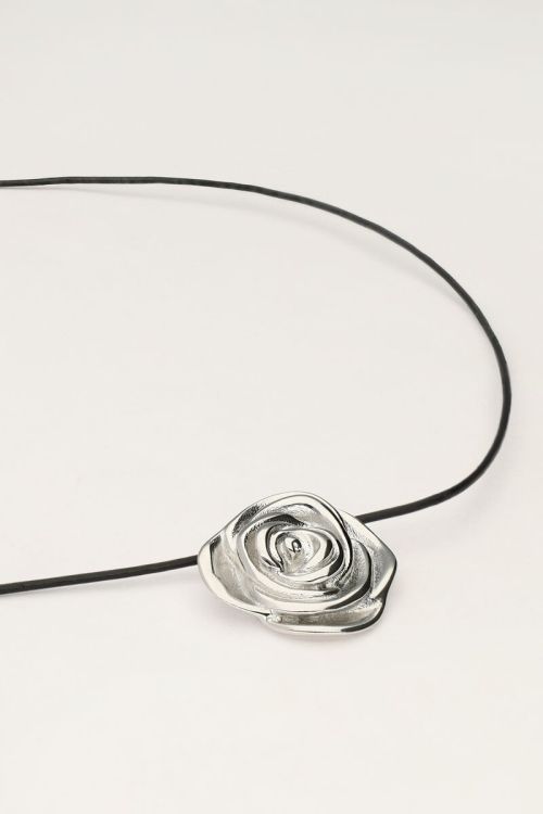 Vintage zwarte koord ketting met roos