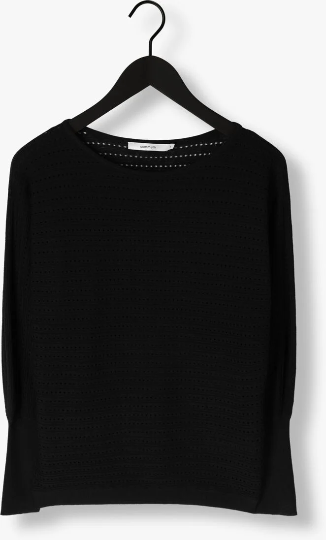 SUMMUM zwarte summum trui boat neck sweater extra fine merino wool blend knit