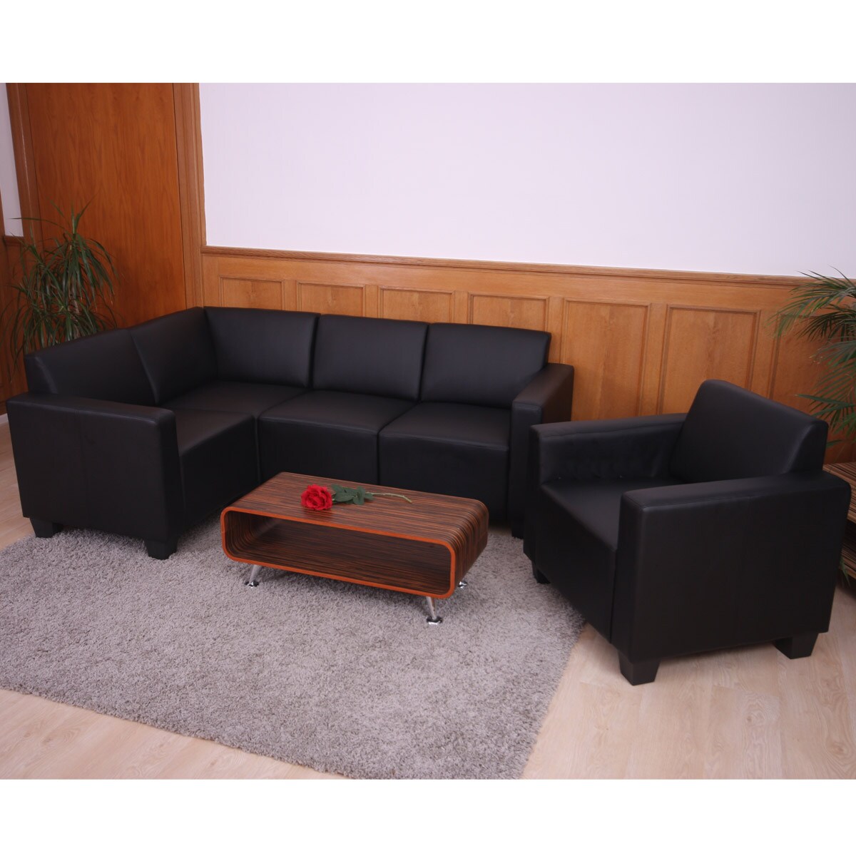 Modular Sofa-System Couch-Garnitur Moncalieri 4-1, Kunstleder ~ schwarz