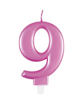 9 Jaar Kaars Roze 12cm