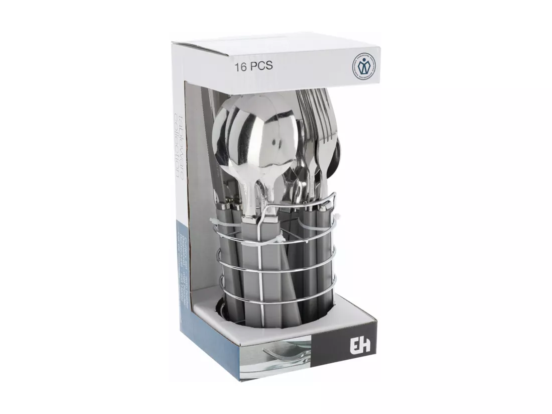 Well Home Set de 17 Couverts sur Support - Acier Inoxydable avec Manche PP