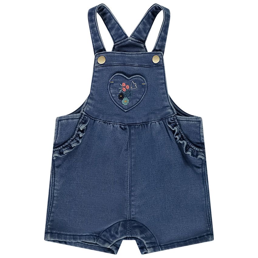 Salopette courte effet jean pour bébé fille - Bleu moyen