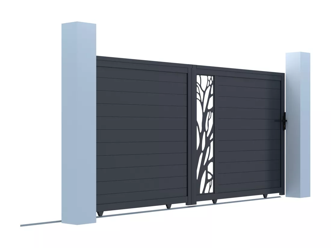 Portail coulissant aluminium semi ajouré à motifs L350 x H187 cm anthracite LABRIT II