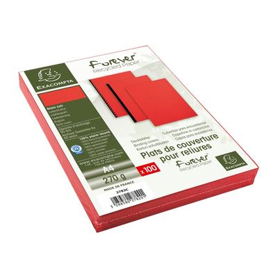 Exacompta - 100 couvertures à reliure A4 (21 x 29,7 cm) - 270 g/m² - rouge