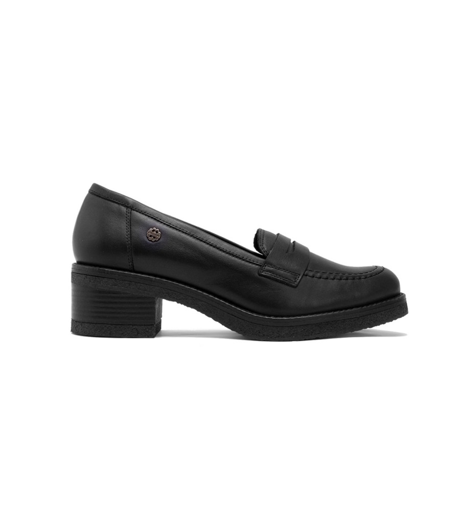 Mocassins Porronet Pandora em couro preto - Altura do salto: 5 cm -