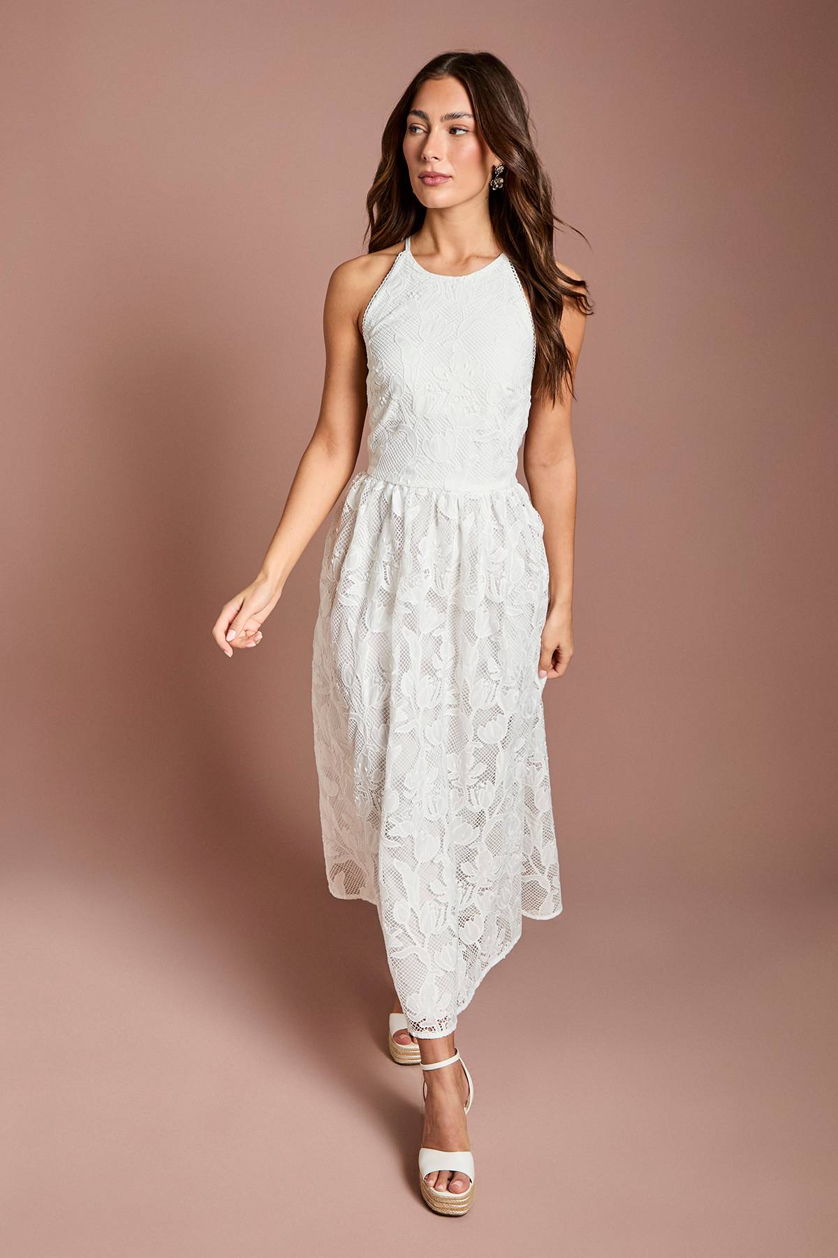 Coast Robe Midi En Dentelle À Encolure Américaine