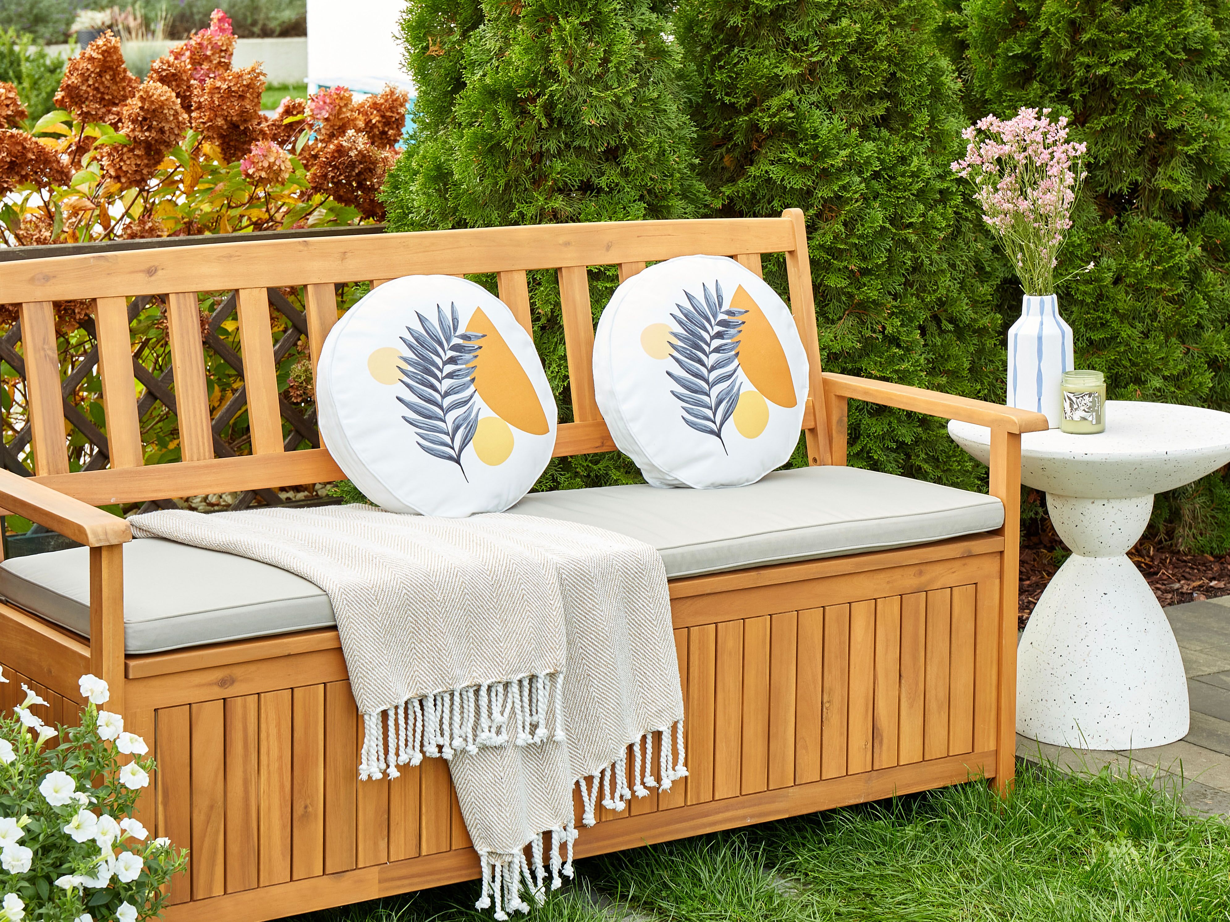 Set van 2 tuinkussens VIOZENE bladpatroon 40 x 40 cm Wit