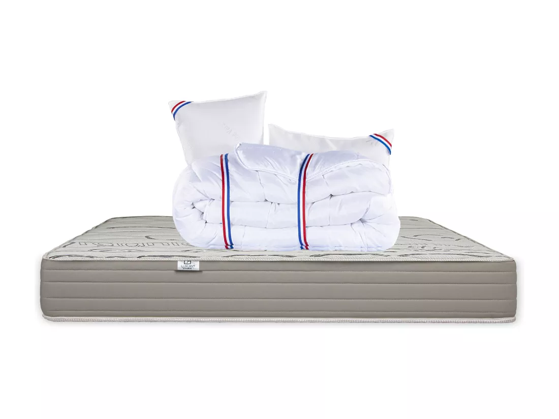 Matelas 180x200 cm, OrganicCoton, 24 cm, ferme + 2 oreillers + couette