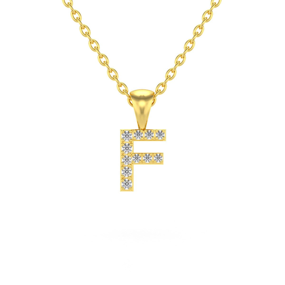 Collier Pendentif ADEN Lettre F Or 750 Jaune Diamant Chaine Or 750 incluse 0.72grs