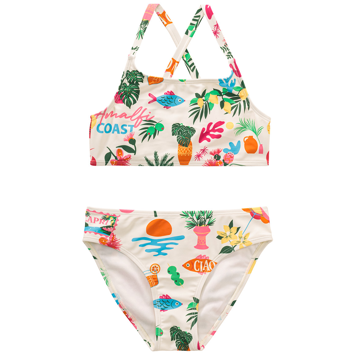 Jonas Nielsen Mädchen Bikini mit Urlaubs-Motiven weiss / bunt