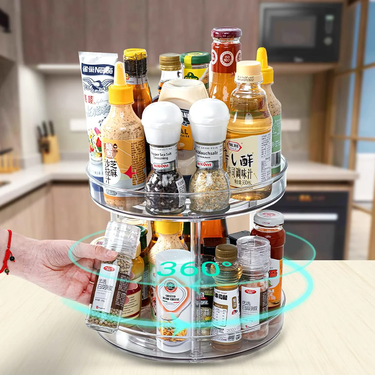 Plateau Tournant grand pont double Epices 360° de 27 cm Transparent Ve